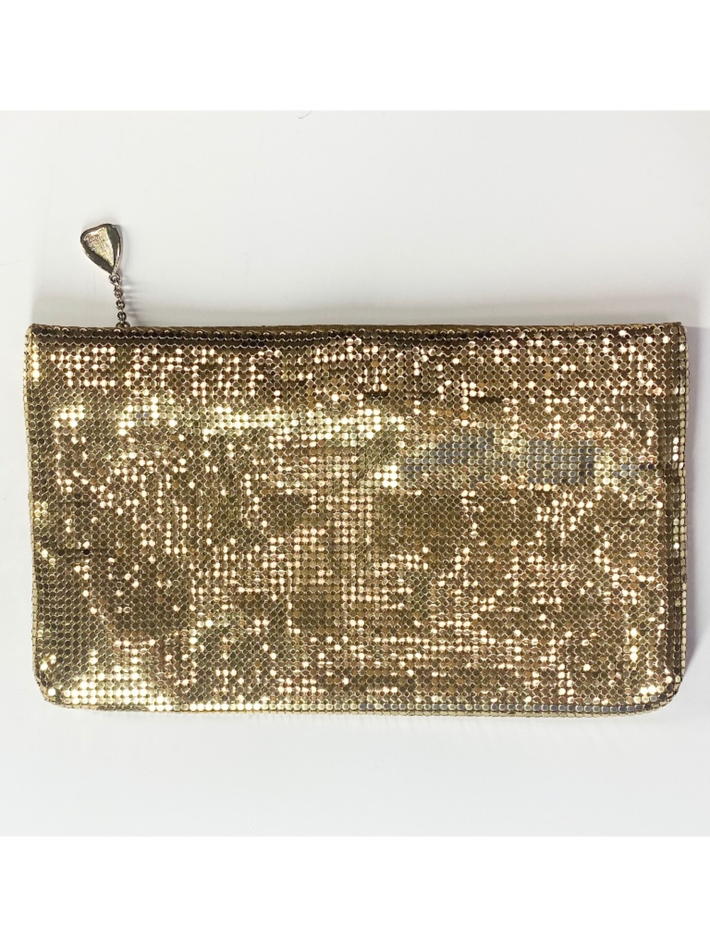 Whiting and Davis Vintage Gold Metal Mesh Clutch Pouch Cosmetic Bag Sparkle